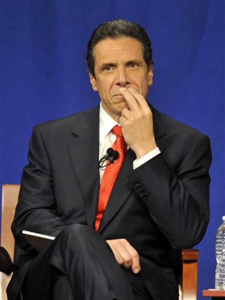 Democratic candidate Andrew Cuomo listens to the other candidates speak at the 2010 New York State Gubernatorial on Monday.